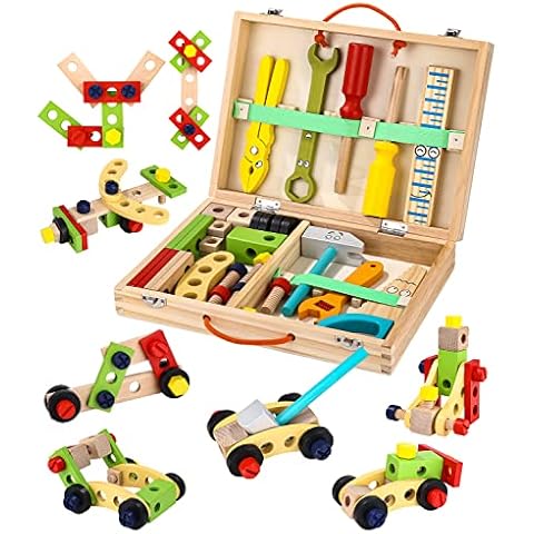 Toy from 3 years boy, construction toy for DIY, tool boxes made of wood, gift toy for children aged 3, 4, 5, 6, 7, 8 years Cover