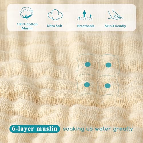 Image of PHF 2 Pack Baby Hooded Towels, 100% Muslin Cotton Baby Bath Towel with Hood for Newborn, Infant, Toddler, Ultra Soft and Absorbent Baby Essentials Bath Towels for Boys Girls, 32x32Inch, Beige & Green