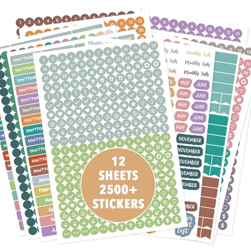 FindFunFine 2500+ Monthly Planner Stickers Daily Planner Adhesive Color Coding Sticker for Womens Scrapbooking Calendar Decor Monthly Holiday Seasonal Journal Decor