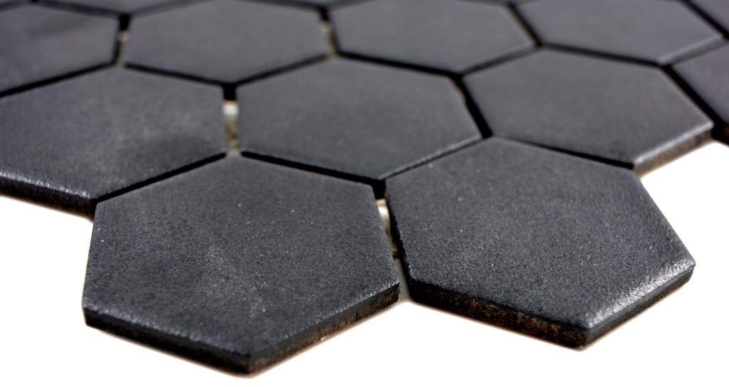 Mosaico de cerámica hexágono negro antideslizante ducha bañera baño pared cocina 10 hojas