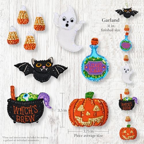 Image of Bucilla Felt Applique Garland Making Kit, Spells and Sweets, Perfect for DIY Arts and Crafts