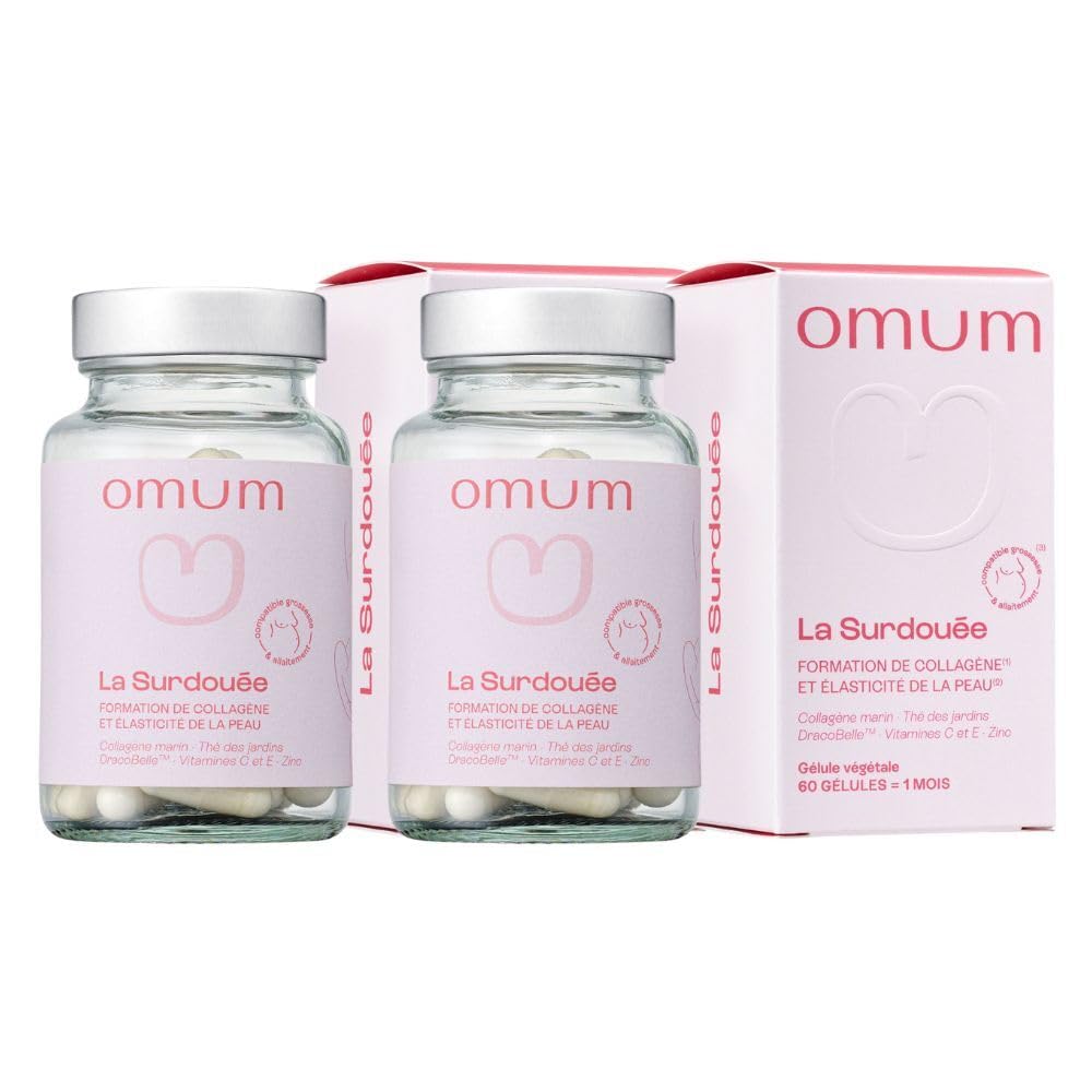OMUM - La Surdouée - Complément Alimentaire au collagène marin - Elasticité, hydratation beauté de la peau - Compatible grossesse et allaitement, sans gluten ni gélatine - 60 gélules 1 mois de cure
