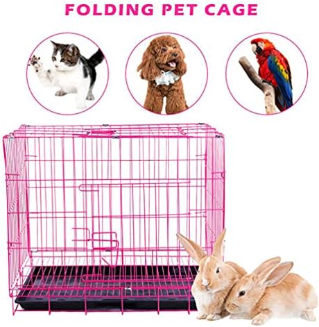 VILLCASE Dog Crate, Foldable Dog Kennel 35cm Dog Cage with Non- Chew Tray for Small Medium Dog Cat Rabbit, Indoor and Outdoor Use (Pink)