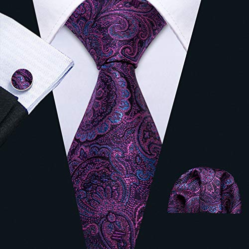 Image of Barry.Wang Paisley Tie Fashion Set Hanky Cufflinks Neckties for Men Woven Silk