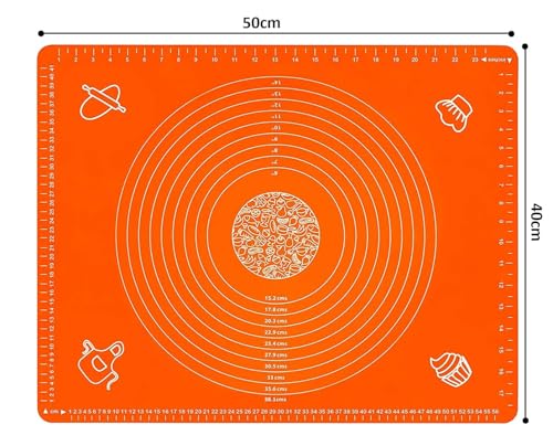 Image of Lukzer 2 Pcs Silicone Baking Mat with Measurements | Non-Stick Reusable Dough Rolling Sheet for Fondant Pastry Roti Chapati Pizza & Bread 50 x 40 cm (Random Color) CH-030-2