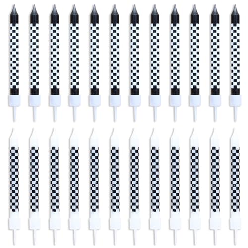 GTYHH Juego De 24 Velas A Cuadros, Velas A Cuadros En Blanco Y Negro, Bengalas para Pasteles, Velas para Pasteles De Cumpleaños, Decoraciones para Pasteles De Cumpleaños