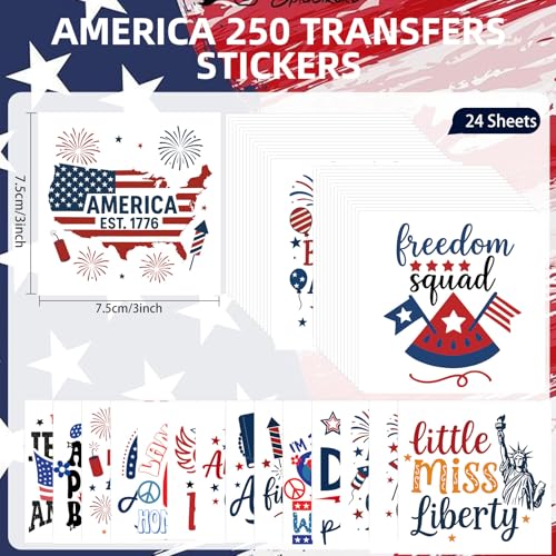 Image of ZMRU 24 Sheets Vintage America 250 Rub On Transfers for Crafts, Rub On Transfers for Wood,Furniture Decals, Glass, Porcelain, Leather, Canvas, Fabric Projects,3 * 3inch(4Th of July)