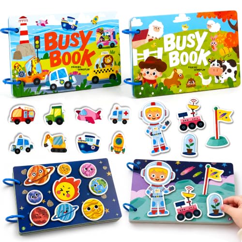 Tangdudu Montessori Busy Book, 2 Libri Interattivi Educativi, Quiet Book e Busy Board con Carte Abbinate, Giochi Sensoriali da Viaggio, Regalo per Bambin