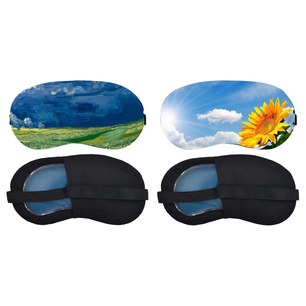 Aoxeria Blue Mountain Landscape Painting, Sunflower Blue Sky Sleeping Mask Combo, Soft Comfortable Light-Blocking Eye Cover for Women, Men & Kids, Reusable Blindfold for Night Sleep (Pack of 2)-image-2