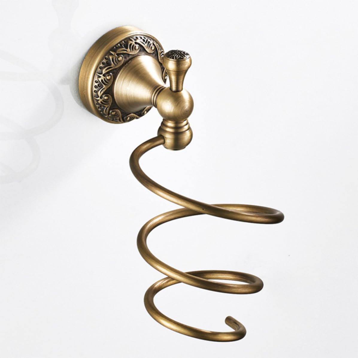 Soporte para Secador de Pelo en Espiral, Organizador de Aparatos Cabello de Pared, Cobre y Acero Inoxidable, Dorado, para Baño y Tocador, Montaje en Pared