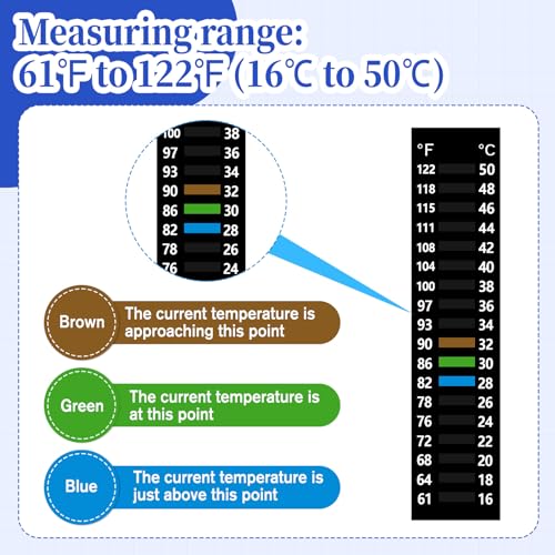 Image of 6PCS Temperature Sticker Strips Fish Tank Thermometer Aquarium Temperature Sticker, Easy-to-Read 61-122℉(16-50C) Terrarium Adhesive Water Thermometer Test for Fish Tank Aquarium(3.54 inch x 0.79 inch)
