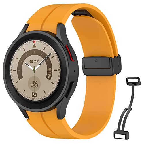 Epoosuo Galaxy Watch 5 Pro Bands 45mm, No Gap Silicone Sport Band Compatible with Galaxy Watch 7 6 5 4 Replacement Strap (Black Buckle-Yellow) by Epoosuo - Used condition - US$8.90