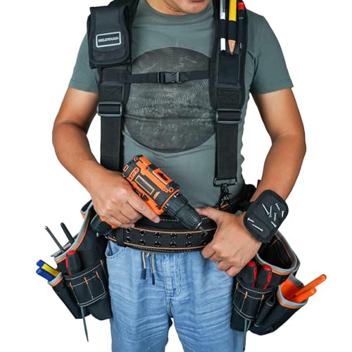 Image of MELOTOUGH Magnetic Tool Belt Suspenders with Magnetic WristBand for Work Belt Padded Suspenders Constrcution