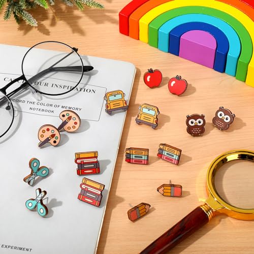 Whaline 8 Pairs Teacher Earring Studs School Bus Pencil Apple Owl Wood Earrings Cute Back to School Wooden Earrings for Women Girls First Day of School Party Jewelry Gift Accessories3