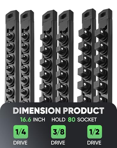 Image of ALOANES Magnetic Socket Organizer Set, 6PC Heavy Duty Aluminum Socket Holder Organizer, 360 Swivel Clips Socket Holder Kit for Toolbox Drawer Fit 1 /2, 3 /8, 1 /4-Inch x 80 Clips (Black, 6PC)