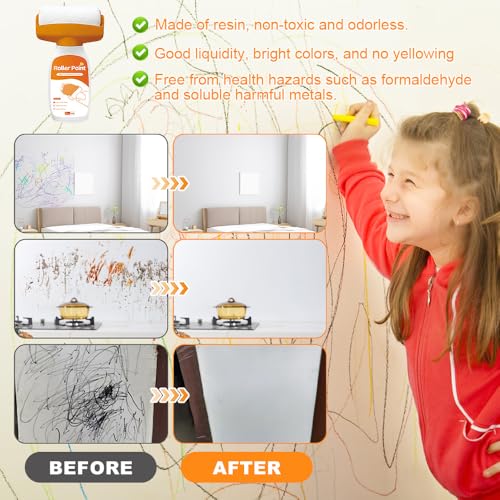 CLIUNT Wandfarbe Ausbessern Weiß, Wandreparatur rollbürste, Wandfarbe Weiß Roller mit Handschuhen, Ausbesserungsfarbe Weiss Roller