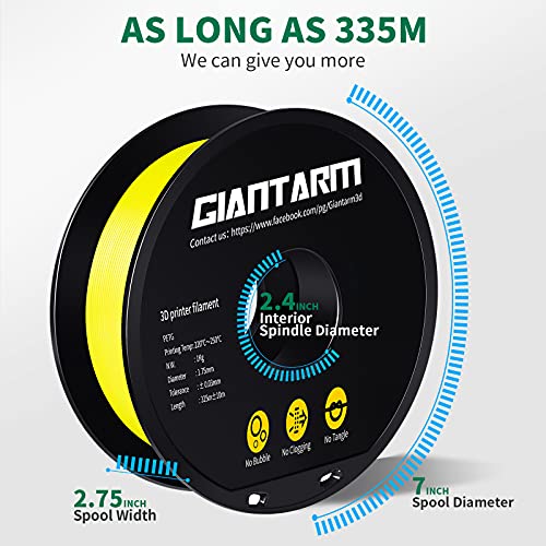 Image of GIANTARM Yellow PETG 3D Printer Filament Toughness Enhanced 1kg (2.2lbs), 1.75mm Dimensional Accuracy + /-0.03mm, 1080 Feet(330m /Roll, Vacuum Package, Fit for Most 3D FDM Printer