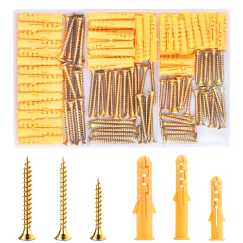 180 Stk Dübel Schraube Set (90 x Gipskartondübel, 90 x selbstschneidende Holzschrauben), M6 M8 Spreizdübel und Flachkopf Schrauben Sortiment Kit, für Trockenbau, Ziegel, Beton 180 Stk Dübel Schraube Set (90 x Gipskartondübel, 90 x selbstschneidende Holzschrauben), M6 M8 Spreizdübel und Flachkopf Schrauben Sortiment Kit, für Trockenbau, Ziegel, Beton