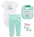 Simple Joys by Carter's Baby Girls' 4-Piece Bodysuit, Pant, Bib and Sock Set, Mint Auntie, 3-6 Months