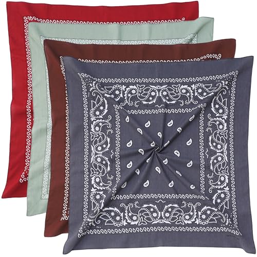 Mochabao 100% Cotton 27 x 27 Large Bandanas for Men & Women, Multi-Purpose Bandana Headbands, Square Head Scarf, Colour Combo 5