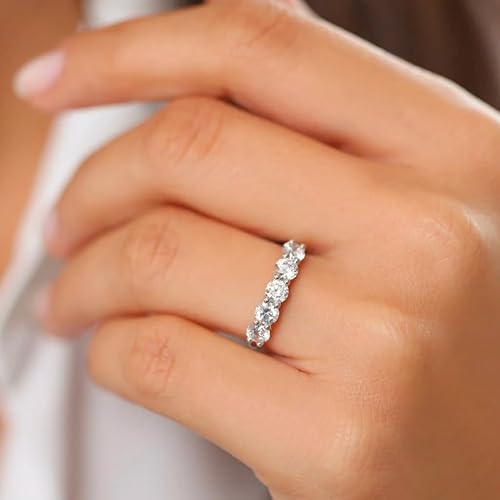 Miniatura 7 de Anillo de 5 piedras de diamantes cultivados en laboratorio de 12 quilates - 5 quilates Anillo de aniversario de boda de oro blanco o amarillo