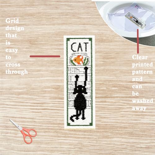 FREEBLOSS 6 Set of Bookmarks Cross Stitch Kits Cartoon Cat Bookmark Cross Stitch Kit with Instructions Embroidery Bookmark Kit for Adults Beginners for Book Lovers Cross Stitch Set 6 x 20 cm - Image 3