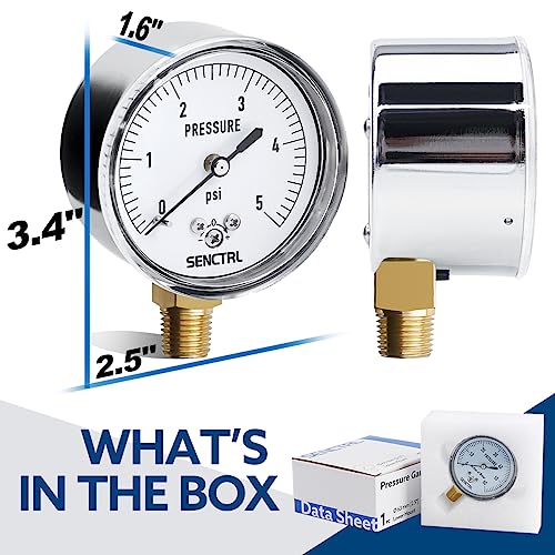 senctrl 0-5 psi low pressure gauge capsule gauge 2-1234 dial size 1434 npt lower mount zero adjustment for air water gas pressure test