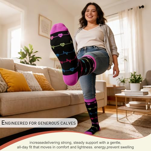 Image of Diu Life 3 Pairs Plus Size Compression Socks for Women and Men Wide Calf Extra Knee High Support for Circulation