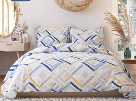 Subtlespreads Premium Cotton Feel Summer Cool Elastic Fitted Bedsheets King Size with 2 Pillow Covers || Bedsheets for Double Bed with Elastic Fitting (King Fitted, Frost White Grids)