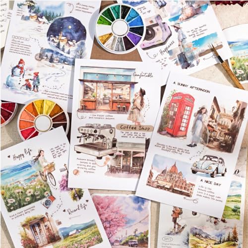 180PCS Washi Paper Travel Sticker Set Season Scenery Stickers for Scrapbooking Traveller Journals Planners Calendar Art Project Arts Crafts Junk Bullet Journaling Water Bottles Scrapbook - Image 7