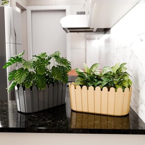 Image of YUCCABE ITALIA SHERA Fence-TRA 14 INCH Plastic Flower Pot Suitable for Inddor Outdoor Kitchen Garden