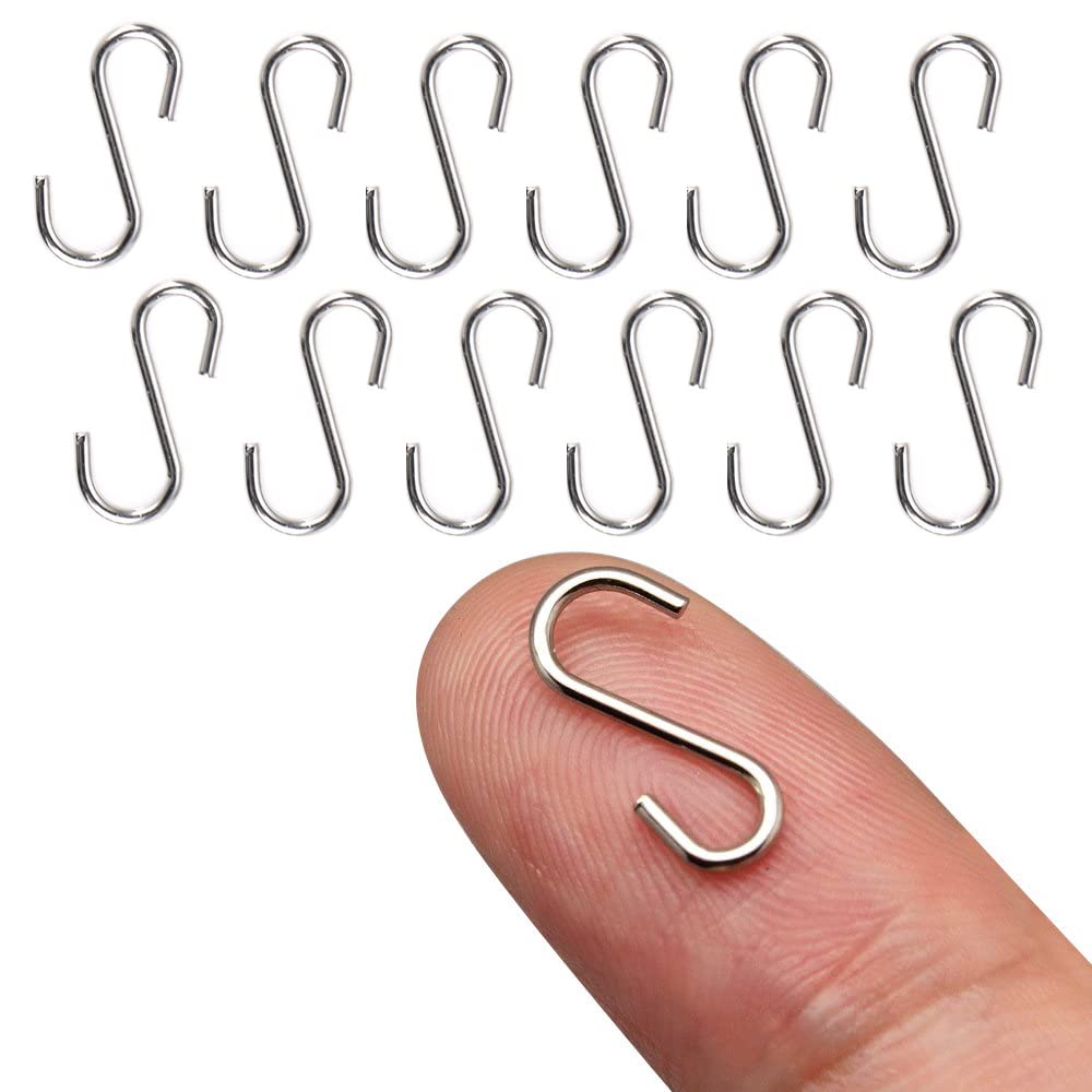 60 ganci piccoli a S in acciaio inox, mini gancio in metallo per fai da te, portachiavi da appendere, gioielli, targhetta con nome