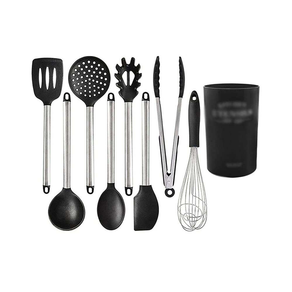 SKUZA Küchenutensilien-Set, Silikon-Küchenutensilien-Set Kochen Hitzebeständiges Antihaft-Silikon-Utensilien-Set mit Edelstahlgriff