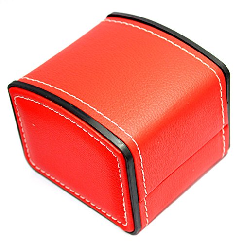 Milopon Leder Uhr Box mit Kissen Uhr Verpackung für Armband Ohrring Armbanduhr Box rot Cover