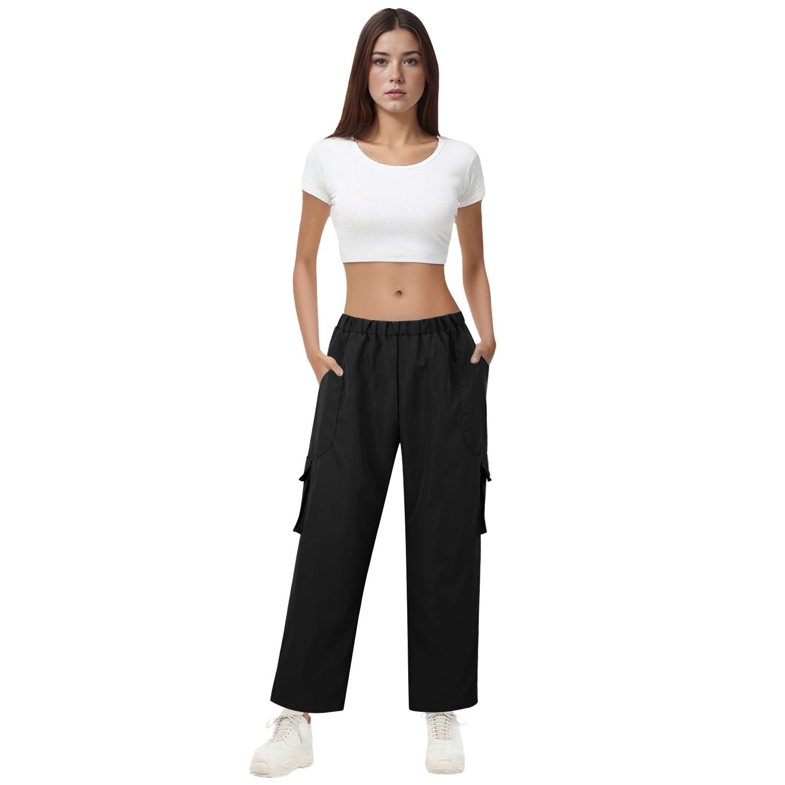 Pantaloni cargo da donna in mussola, traspiranti, estivi, con tasche | Pantaloni estivi in cotone, leggeri e ad asciugatura rapida, in tinta unita, per il tempo libero, casual, da trekking