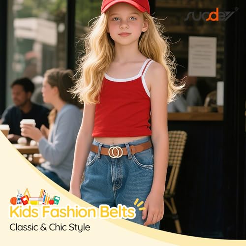 SUOSDEY 2 Pack Kids Leather Belts for Girls Solid Colors Skinny Belt for Teen Girls with Double O-Ring Buckles3