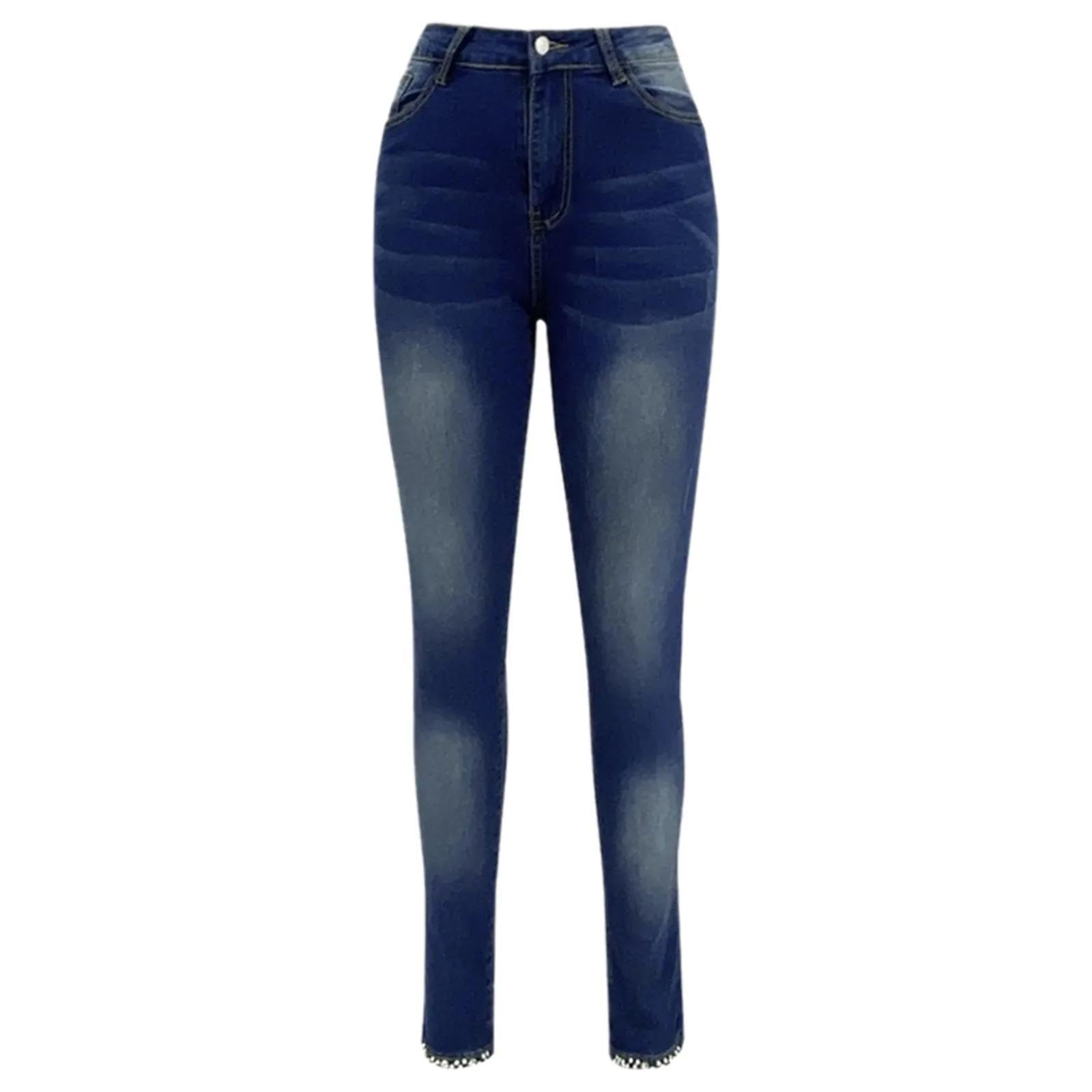 Jean Jeans Damen Hose Jeanshose Female Womenflower Denim Hose Frauen Slim Fit Push Up Hose XL Dunkelblau