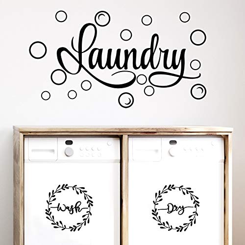 Laundry Room Decal Quote Wash Dry Vinyl Laundry Stickers Wall Art Bubble Sticker Laundry Wash Stickers Washer Quote for Home Apartment Washing Machine Dryer Laundry Room Closet Chores (Black)