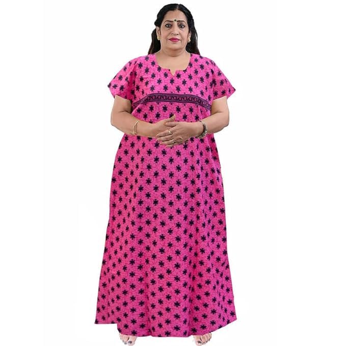 Image of Nighty for Women Cotton Printed Maxi Gown Ankle Length Nighty Night Dress Gown for Women Maxi - Free Size