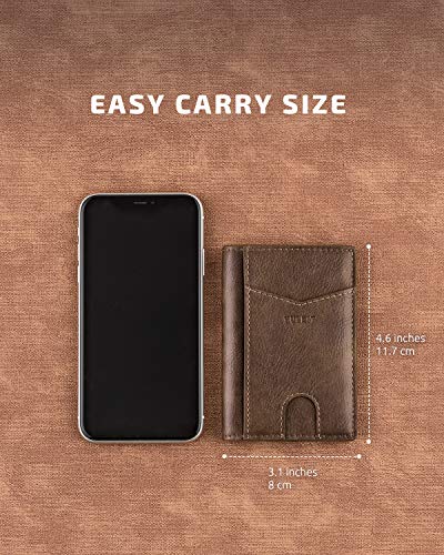 Image of VULKIT Bifold Front Pocket Slim Wallet RFID Blocking Minimalist Thin Leather Credit Card Holder Wallet for Men and Women Mocha