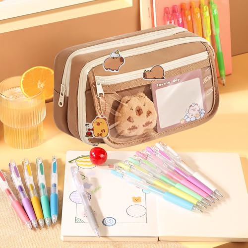 Image of Cute Capybara Pencil Case,Pencil Pouch Large Capacity with Pins Plush Cute Stationery, Stickers,Pen,For Capybara School Supplies,Gifts