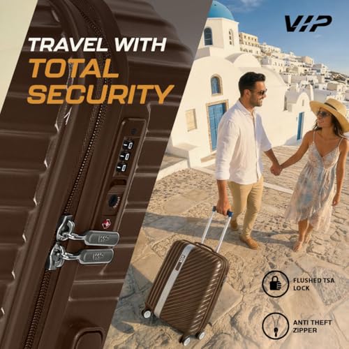 Image of VIP Barclay Check-in Trolley Bag 67cm | Medium | Hard Luggage | 8-Wheel Suitcase with Shoe & Toiletry Pouch | Flushed TSA Lock with Anti-Theft Zipper | 3 Years International Warranty (Brown)