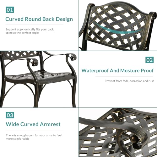 Image of MEETWARM 7 piece Outdoor Patio Dining Set for 6 Seater Dining Table Set, All-Weather Cast Aluminum Patio Conversation Set for Garden with 6 Chairs, 1 Rectangular Table, 2 inch Umbrella Hole, Dark Bronze