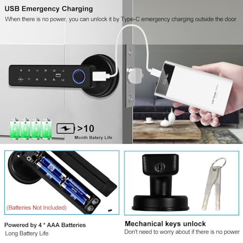 WiFi Tuya Smart Door Lock Fingerprint Biometric Digital Electronic Locks 13.56MHz RFID IC Card Keyless APP Password Remote Unlocking, 5-in-1 Door Lock Handle - Image 6