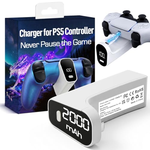 Image of Wireless Charger for PS5 Controller with 2000mAh Battery Pack, Play While Charging for PlayStation 5 Controller Charger LED Display 12H Extended Playtime Ultra-Light Portable Not for Edge