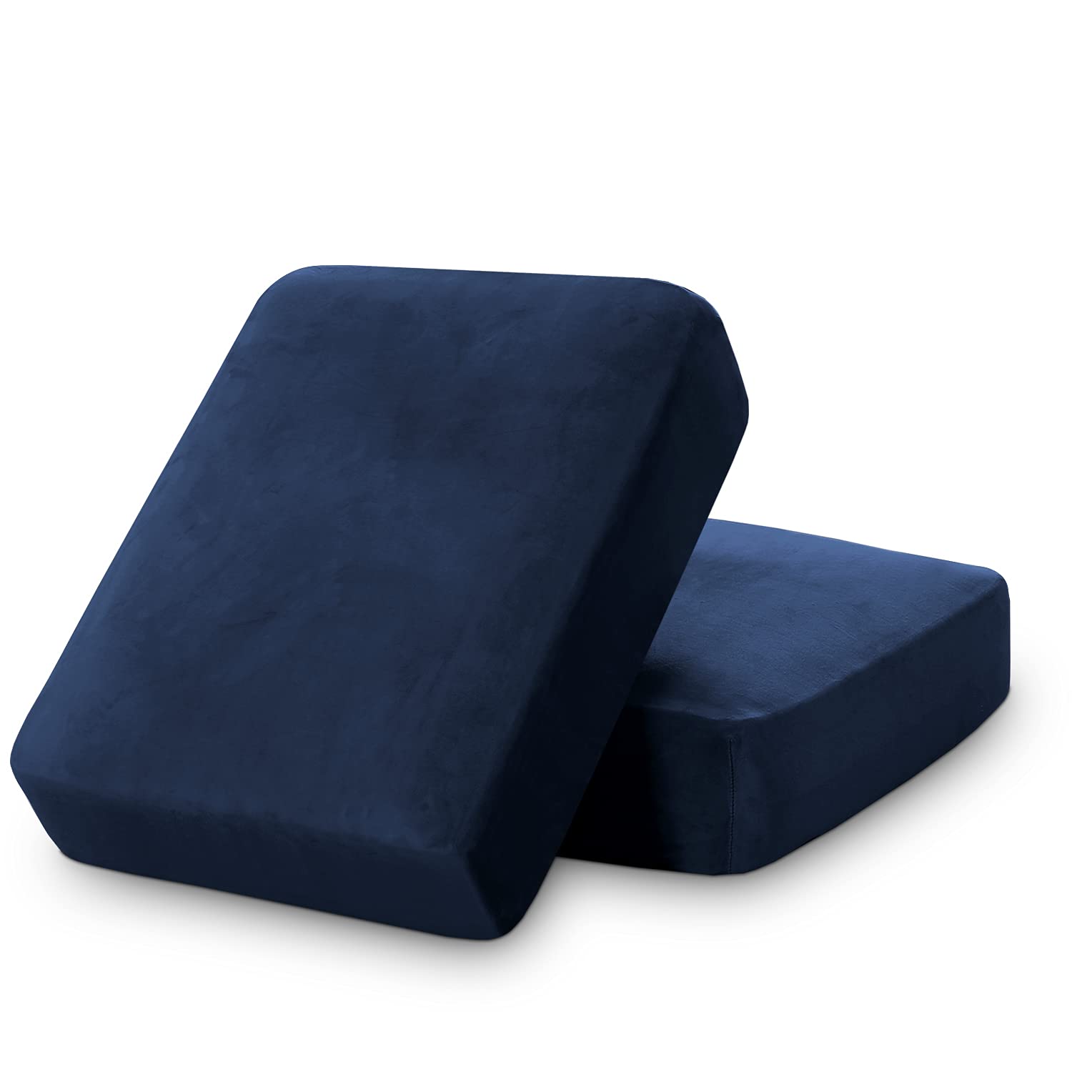 Stretch Velvet Couch Cushion Covers for Individual Cushions Sofa Cushion Covers Seat Cushion Covers, Thicker Bouncy with Elastic Edge Cover up to 10 Inch Thickness Cushions (2 Pieces, Navy)