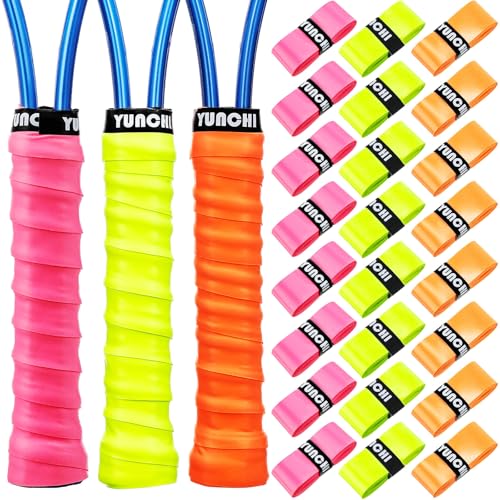 Jerify 24 Pieces Tennis Racket Grip Tape, Precut Badminton Racket Overgrips Tape with Velvety Comfort for Anti Slip and Absorbent Grip (Neon Color,Classic Style)