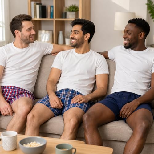 Pack de 6 calzoncillos bóxer tejidos para hombre con cuadros de algodón holgados 4