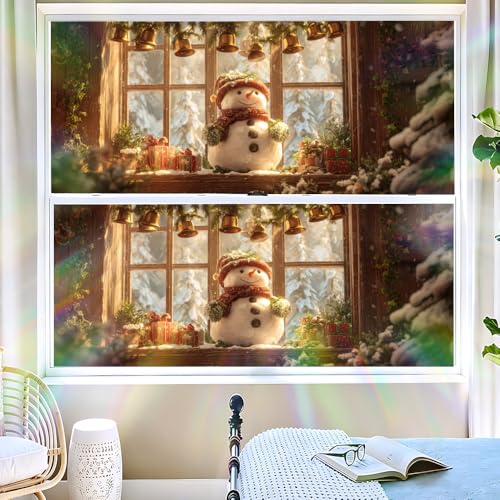 Image of Snowman Cabin Christmas Window Film 39.37x17.32in Static Cling