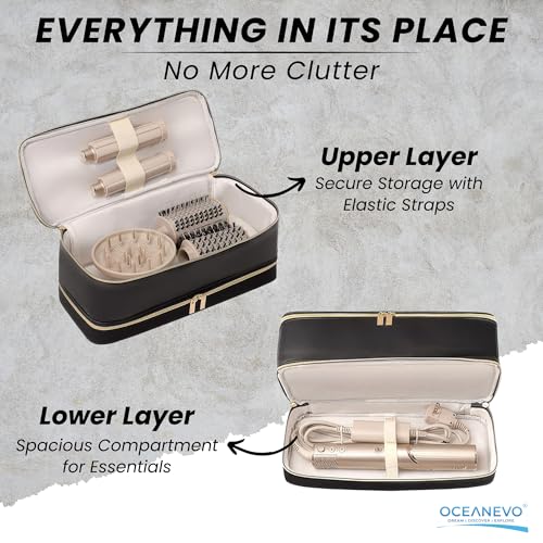 Image of OCEANEVO 2 Layer Travel Pouch for Dyson Airwrap with Makeup Sponge | Hair Accessories Tools Organizer Storage Bag (Bag Only) | 34 x 15 x 16 Cm - Black - 1 Year Warranty